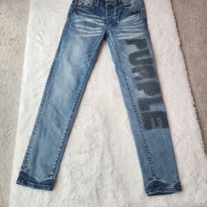 Slim Straight Men’s Denim Jeans in Light Blue with Side Stud Detail